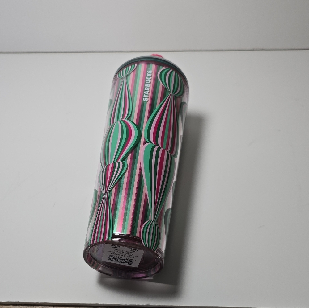 Starbucks Whimsical holiday 2024 pink green tumbler with straw and topper nwt - Picture 4 of 4